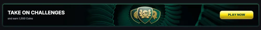 Banner de desafios de jogos Kinbet oferecendo recompensas em moedas por participação